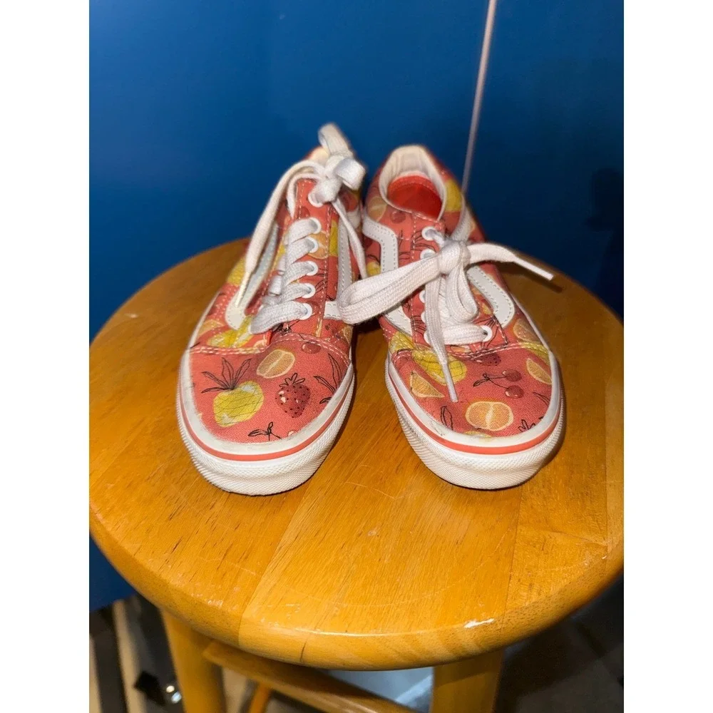 Vans‎ Old Skool Fruit Print Sneakers Coral Pink Tropical Kids Size 1.5 Low Top